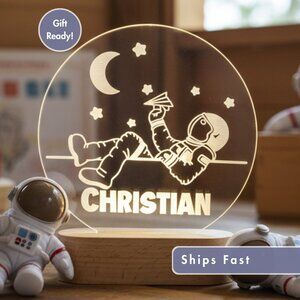Astronaut Custom Name Light • Personalized LED Cloud Decor • Boy/Son Gift